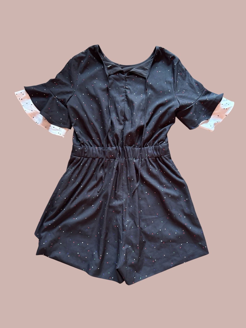 ✨Black polka dot playsuit with pink and white polka dots on the sleeves✨